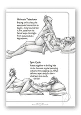 Illustration from the Ride Em Cowgirl Sex Position Secrets Book showing Ultimate Takedown and Spin Cycle positions.
