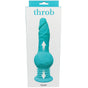 Throb Thrusting Dildo with Balls Suction Cup Teal packaging showcasing realistic shape and color.