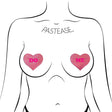 Image of Pastease Glitter Do Me Heart Pasties Pink on a model, featuring glittery heart shapes with 'DO' and 'ME' text.