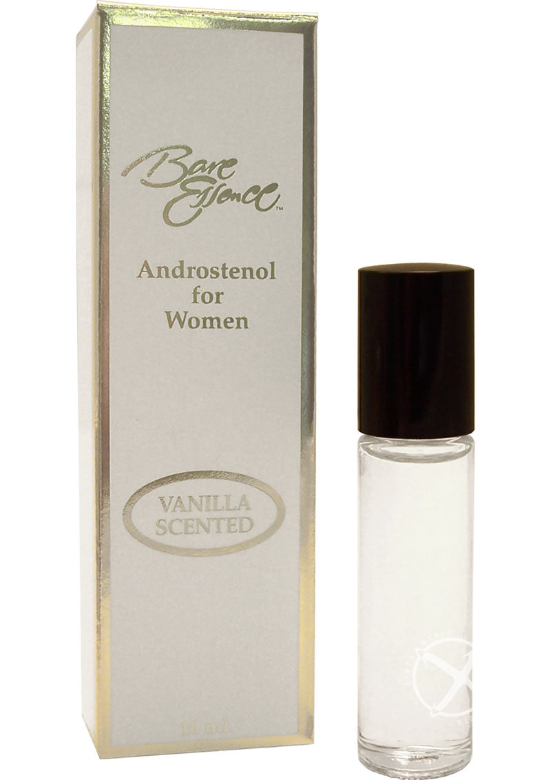 Bare Essence Cologne For Her Vanilla 10 mL in a sleek bottle with a black cap, highlighted by a stylish gold box.