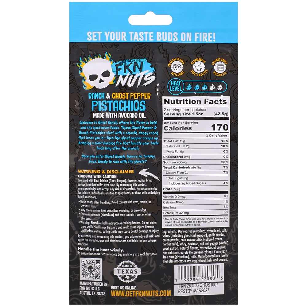 Fkn Nuts Ranch & Ghost Pepper Pistachios 3 Oz 10 Pack - Image 3