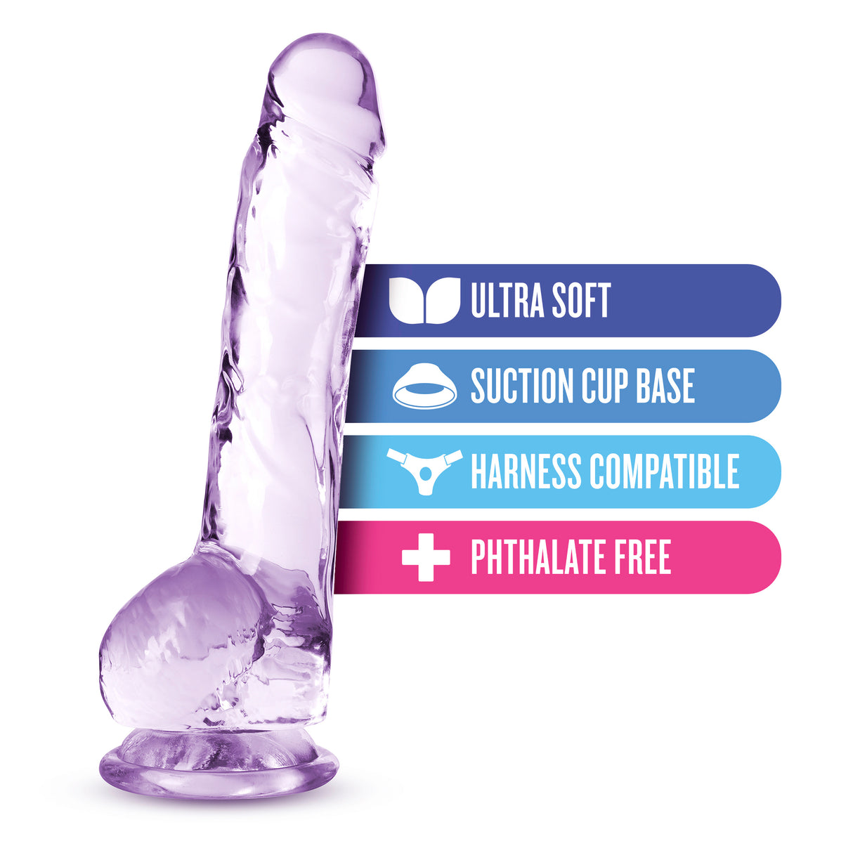 Naturally Yours 8 Inch Crystalline Dildo Amethyst with ultra soft design and suction cup base.