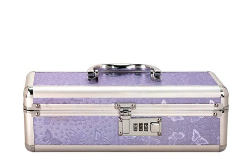 Lockable Vibrator Case Purple Small with metallic purple finish and keyless lock for secure storage.