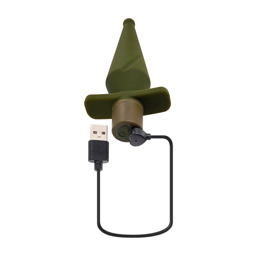Selopa The Private Vibrating Silicone Anal Plug Green with USB charging cable.