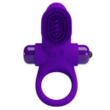 Pretty Love Vibrating Cock Ring II Purple featuring a textured design and dual stimulation bullets.