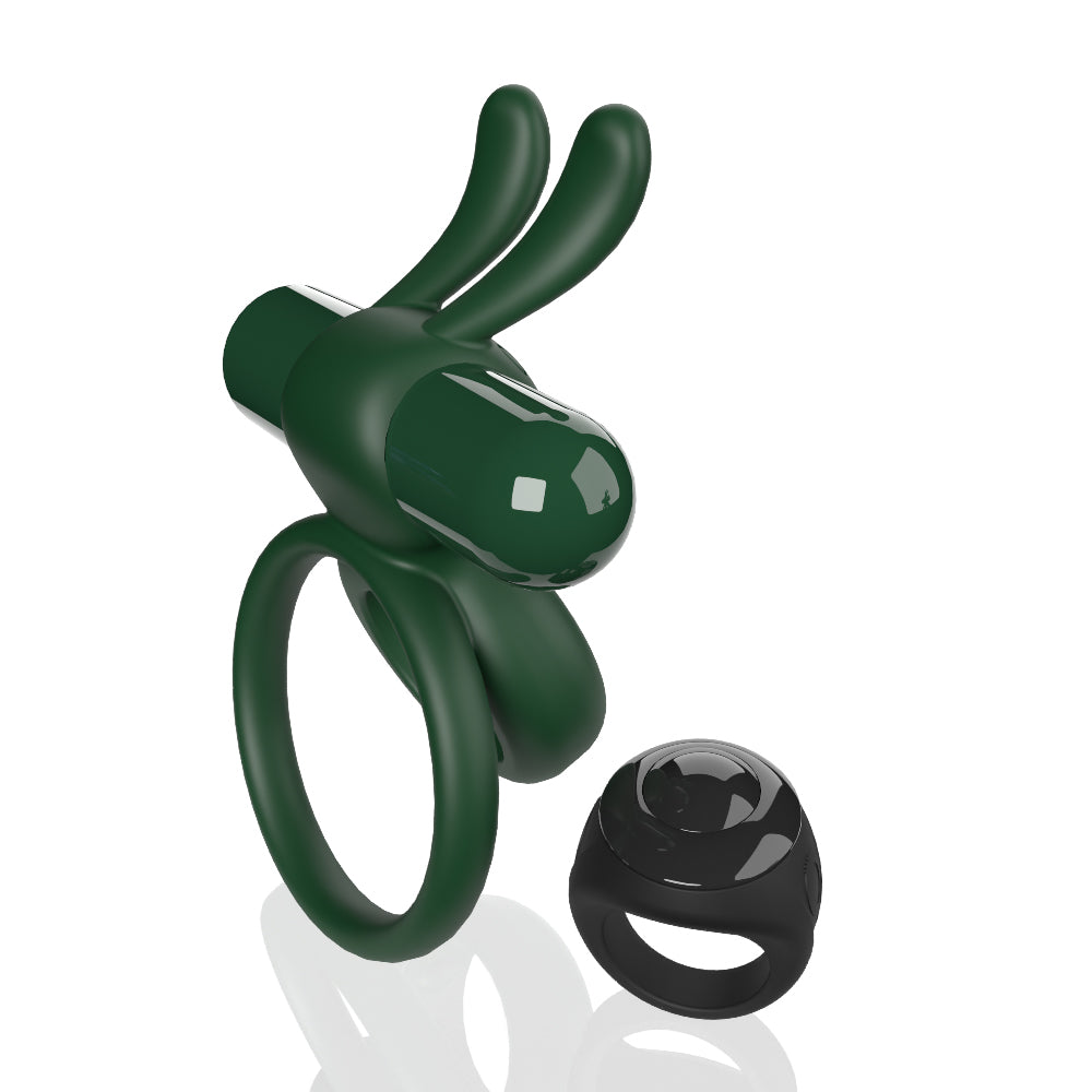 Screaming O Remote Controlled Ohare Vibrating Ring Green with dual rings for pleasure and hands-free stimulation.