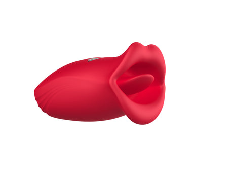 Smooches No 1 Mouth Biting Tongue Vibrator in bright red, designed for customizable external stimulation.