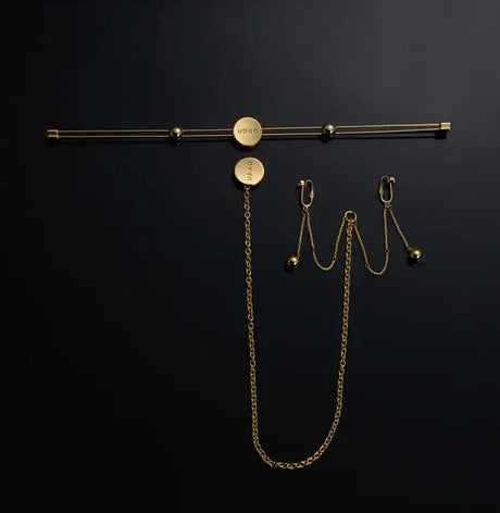 UPKO Double Bar Vibration Nipple Clamps and Clitoral Chain Set on black background