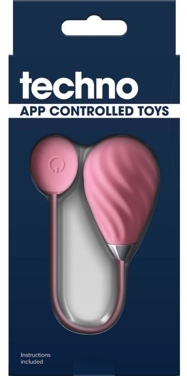 Techno Kandi App Compatible Silicone Egg Vibrator Pink in packaging with app control features and instructions included.