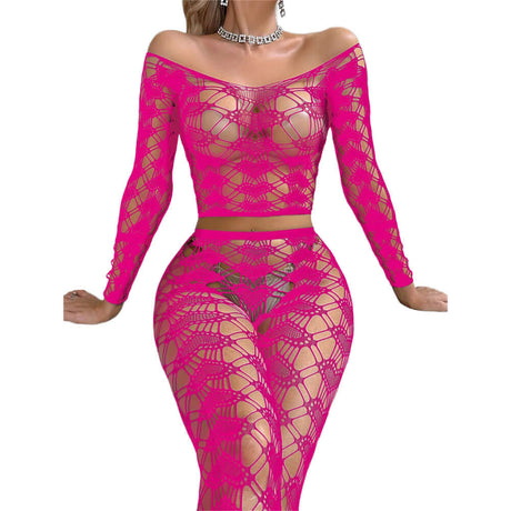 Black Pearl 2-Piece Heart Lace Crop Top Leggings Neon Pink set featuring striking lace detailing and flattering fit.