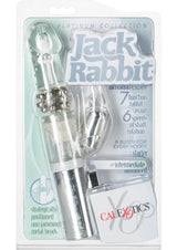 Jack Rabbit Platinum Collection Rabbit Vibrator Silver displayed in packaging featuring seven functions and non-jamming beads.