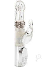 Jack Rabbit Platinum Collection Rabbit Vibrator Silver with a curved shaft and bunny clitoral tickler.