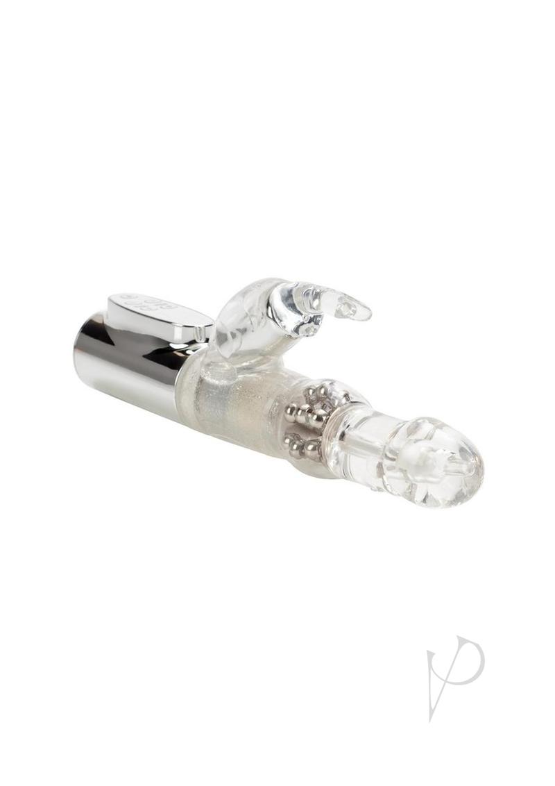 Jack Rabbit Platinum Collection Rabbit Vibrator Silver featuring a curved shaft and bunny clitoral tickler for dual stimulation.
