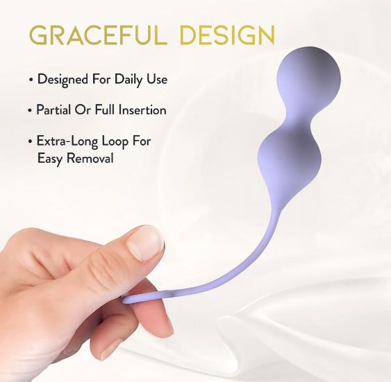 Delice Cheri Silicone Weighted Kegel Trainer Purple, designed for daily use with easy removal loop.