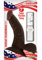 All American Whoppers 7 Inch Vibrating Dildo Chocolate in packaging with remote, showcasing lifelike design and powerful vibrations.
