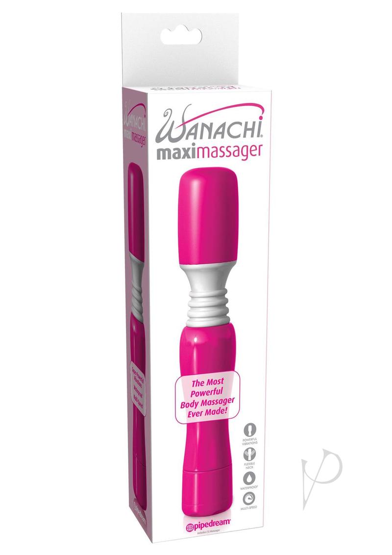 Maxi Wanachi Wand Massager Pink packaging showcasing powerful, soothing vibrations in a discreet design.