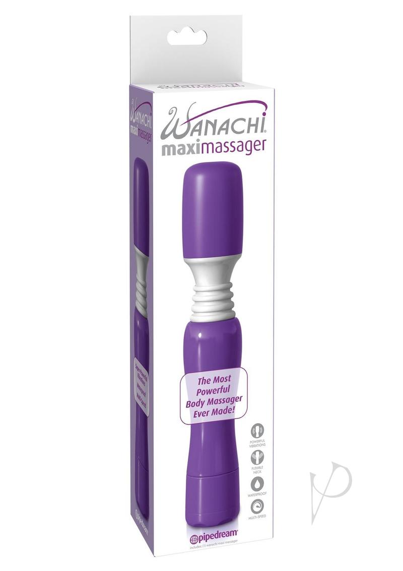 Maxi Wanachi Wand Massager Purple packaging showcasing its powerful and versatile functionality.