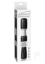 Maxi Wanachi Wand Massager Black packaging featuring powerful vibrations and flexible neck design.