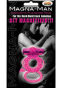 Magna Man Magnetic Vibrating Cock Ring Magenta packaging showcasing the product and couple in intimate scenario.