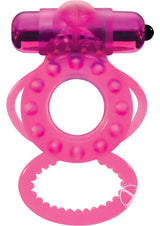 Magna Man Magnetic Vibrating Cock Ring Magenta in vivid pink, featuring vibrating bullet and stretchy design for enhanced enjoyment.