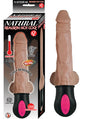 Natural Realskin Hot Cock No 2 Brown Vibrating Dildo in packaging showing lifelike detail and features.