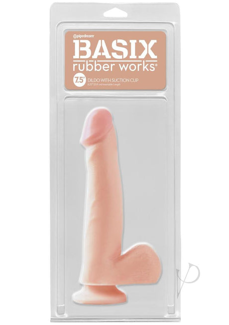 Basix Rubber Works Dong with Suction Cup 7.5 inch Vanilla realistic dildo in packaging for versatile play