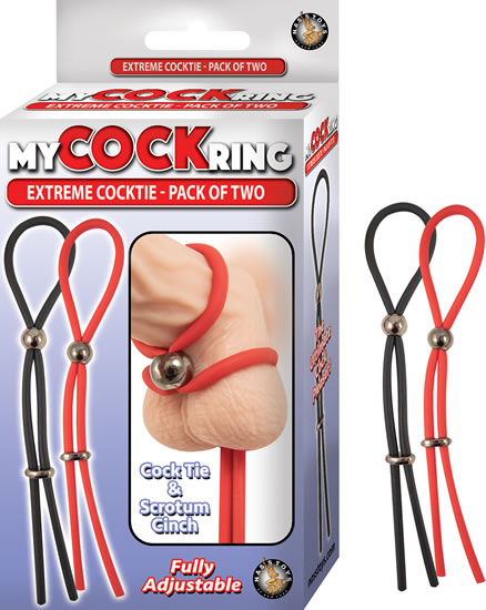 My Cockring Extreme Cock Tie 2 Pack Black & Red - versatile cock and ball accessory for enhanced experience.