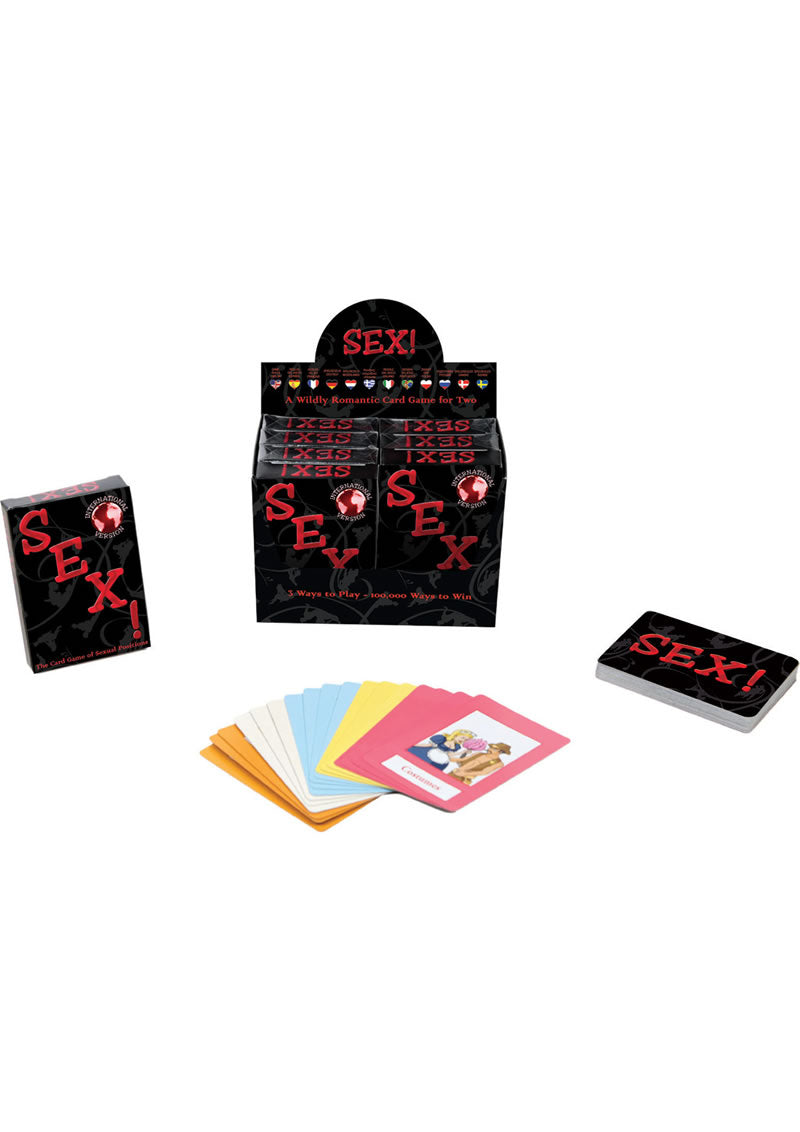 Kheper Games International Sex Card Game featuring illustrated cards for foreplay activities and sexual positions.