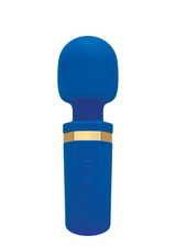 Bodywand Mini Wand Mighty Wand Blue with silicone design and gold accents, compact and USB rechargeable.