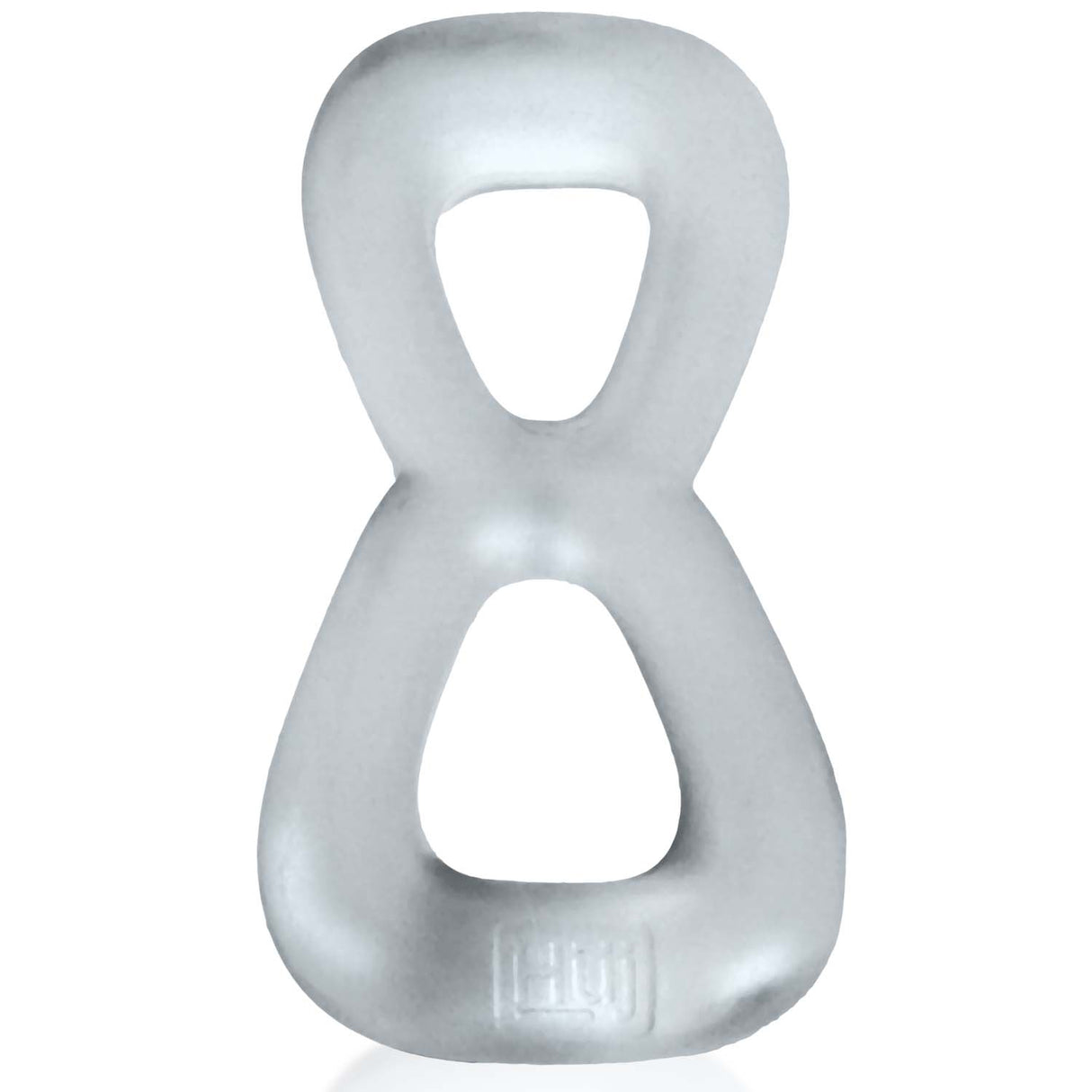 Oxballs Boomerang Double-Ring Cockring & Nut-Tugger Clear Steam in transparent rubber design.
