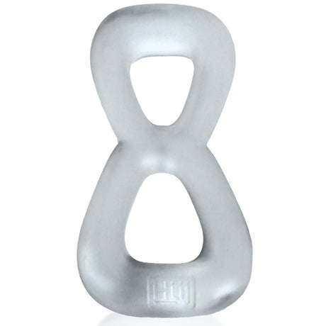 Oxballs Boomerang Double-Ring Cockring & Nut-Tugger Clear Steam in transparent rubber design.