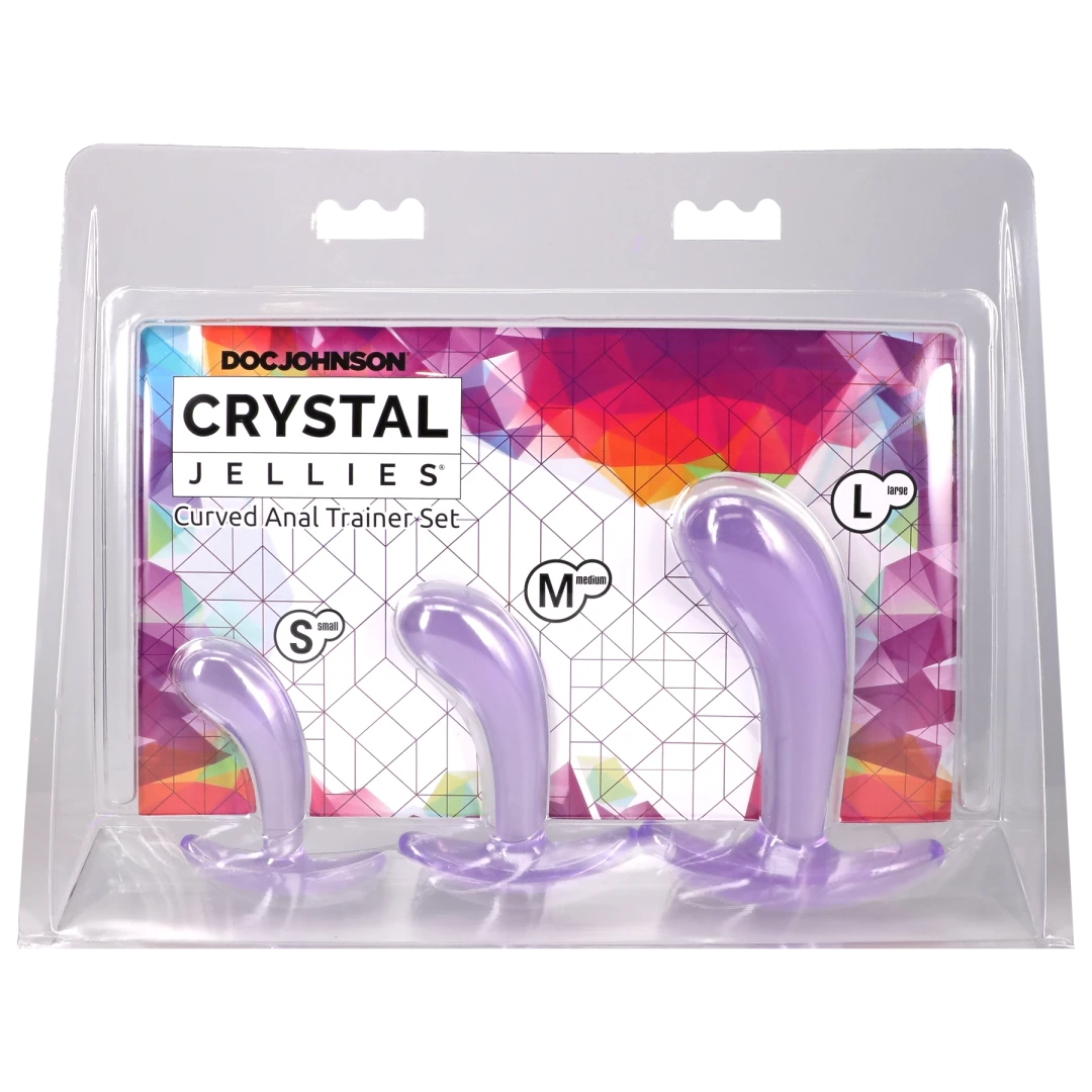 Crystal Jellies Curved Anal Trainer Set Purple featuring three sizes for gradual anal training.