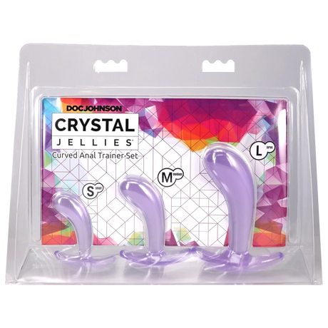 Crystal Jellies Curved Anal Trainer Set Purple featuring three sizes for gradual anal training.