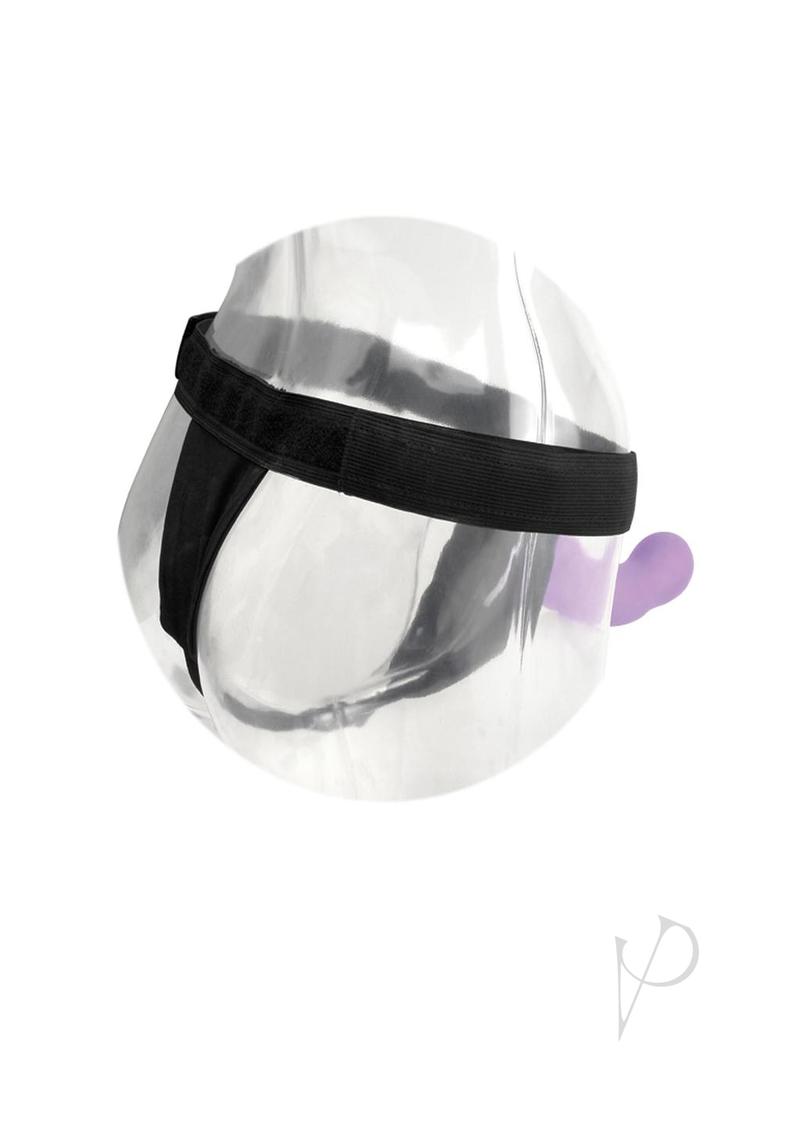 Fetish Fantasy Elite Universal Breathable Harness Black displayed in a transparent view with a purple detail.