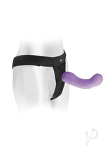 Fetish Fantasy Elite Universal Breathable Harness Black with purple attachment on display.