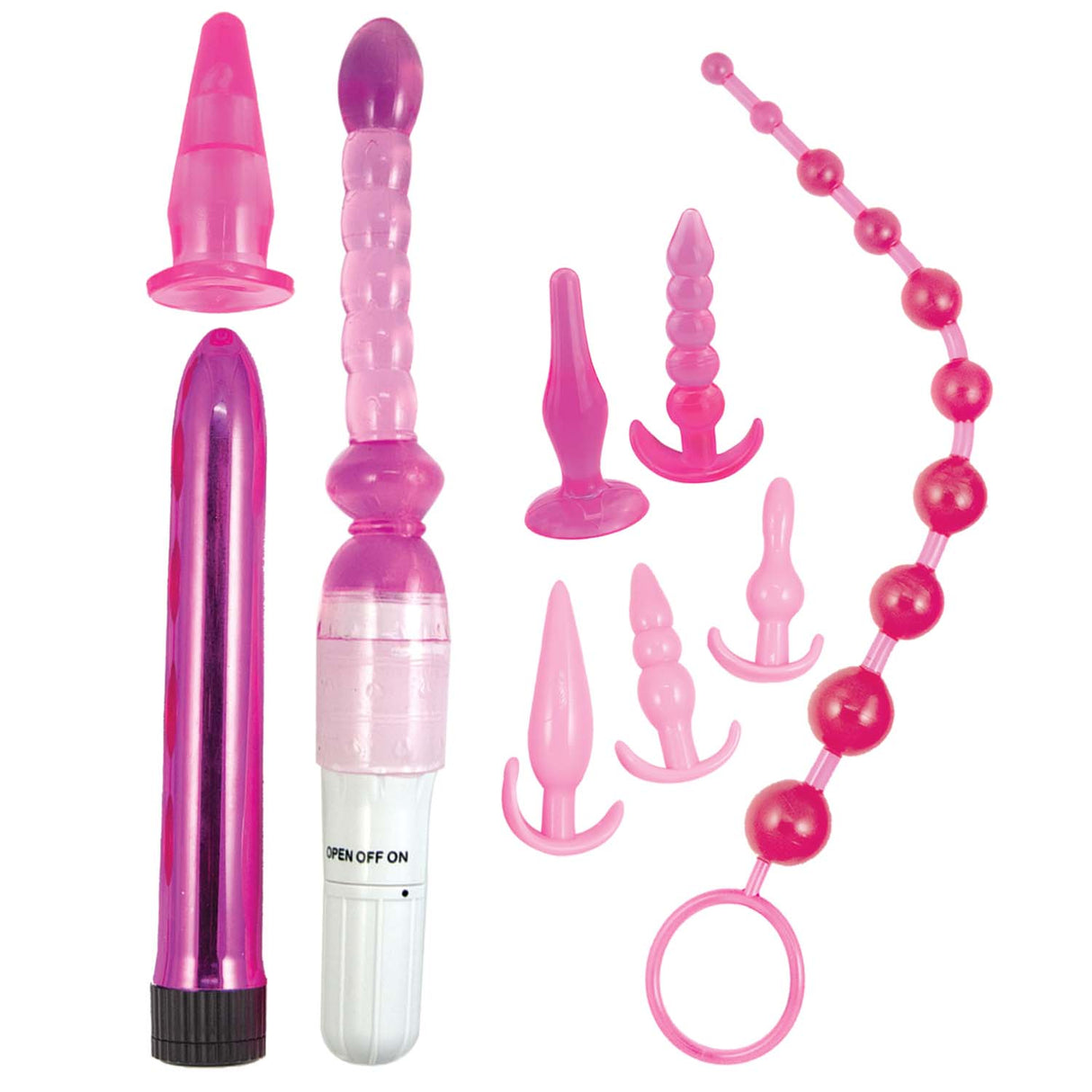 Pink Elite Collection Supreme Anal Play Kit Pink featuring flexible butt plugs and exploration tools.