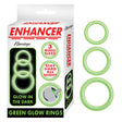 Enhancer Green Glow Silicone Cock Ring Set packaging with three graduated glow rings.