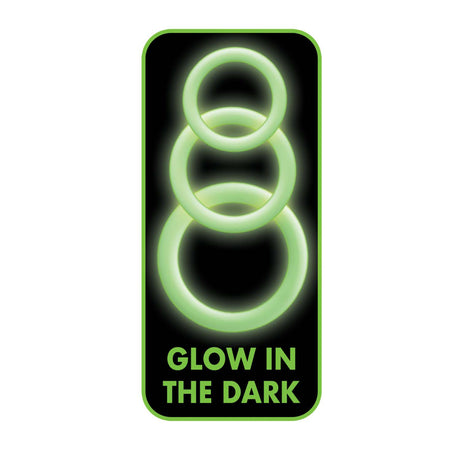 Enhancer Green Glow Silicone Cock Ring Set featuring three glow-in-the-dark rings for enhanced bedroom fun.