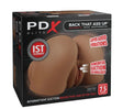 PDX Elite Back That Ass Up Automatic Mega Masturbator Brown packaging showcasing IST technology and realistic design.