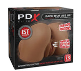 PDX Elite Back That Ass Up Automatic Mega Masturbator Brown packaging showcasing IST technology and realistic design.