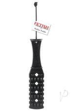 Fetish Fantasy Series Rubber Paddle 10.5 inch Black hanging with tag, ideal for dominance and submission play.
