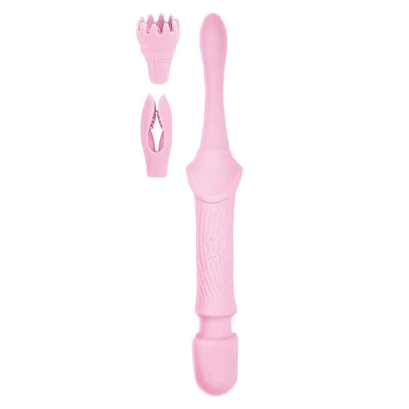 Nasstoys Goddess Pink Elegance Massager Pink with interchangeable silicone tops for versatile stimulation.