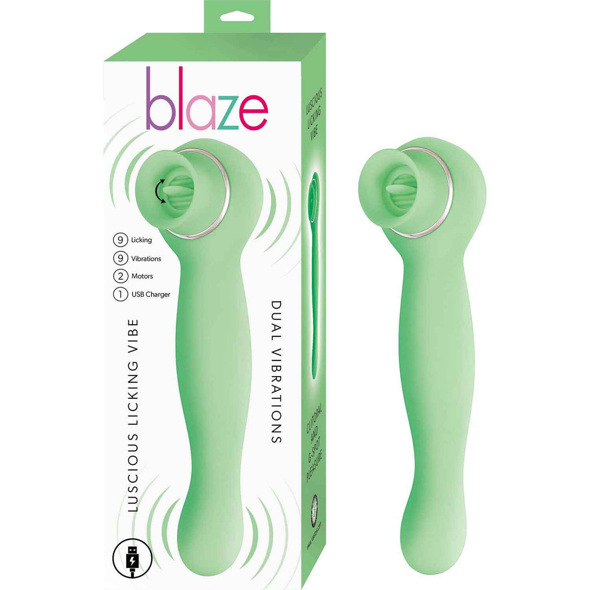 Nasstoys Blaze Lucious Licker Vibe Mint dual-ended silicone pleasure tool with flicking tongue stimulator.