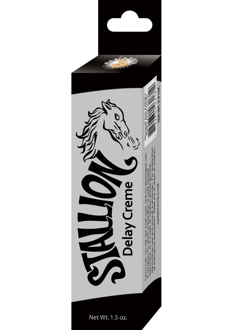 Stallion Delay Creme 1.5 Oz Desensitizing for Men packaging, designed to enhance intimate experiences.