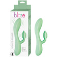Blaze Romantic Silicone Rabbit Vibrator Aqua with box showcasing features and ergonomic design for pleasure.