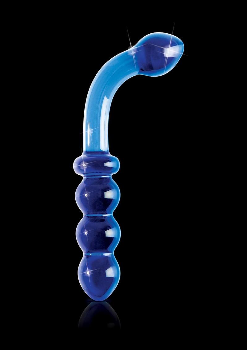 Icicles No 31 Double-Sided Glass G-Spot Probe Blue, elegant hand-blown glass wand for pleasure and stimulation.