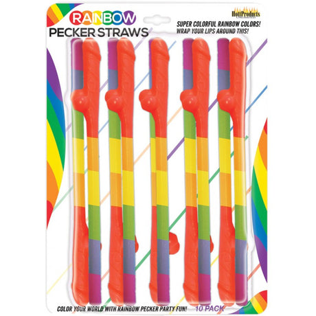 Rainbow Pecker Straws 10 Pack Party Favor in bright colors for fun party celebrations.