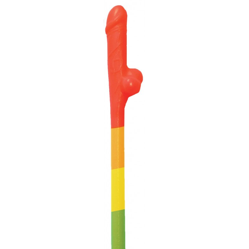 Rainbow Pecker Straws 10 Pack Party Favor colorful party straw in red, orange, yellow, and green hues.