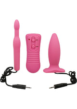 My 1st Anal Explorer Kit Vibrating Butt Plug Pink two-piece set with a vibrating butt plug and slim probe.