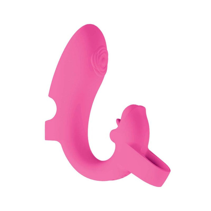 Desire Finger Massager Dual Motor Pink - a pink silicone massager with finger loops for targeted stimulation.